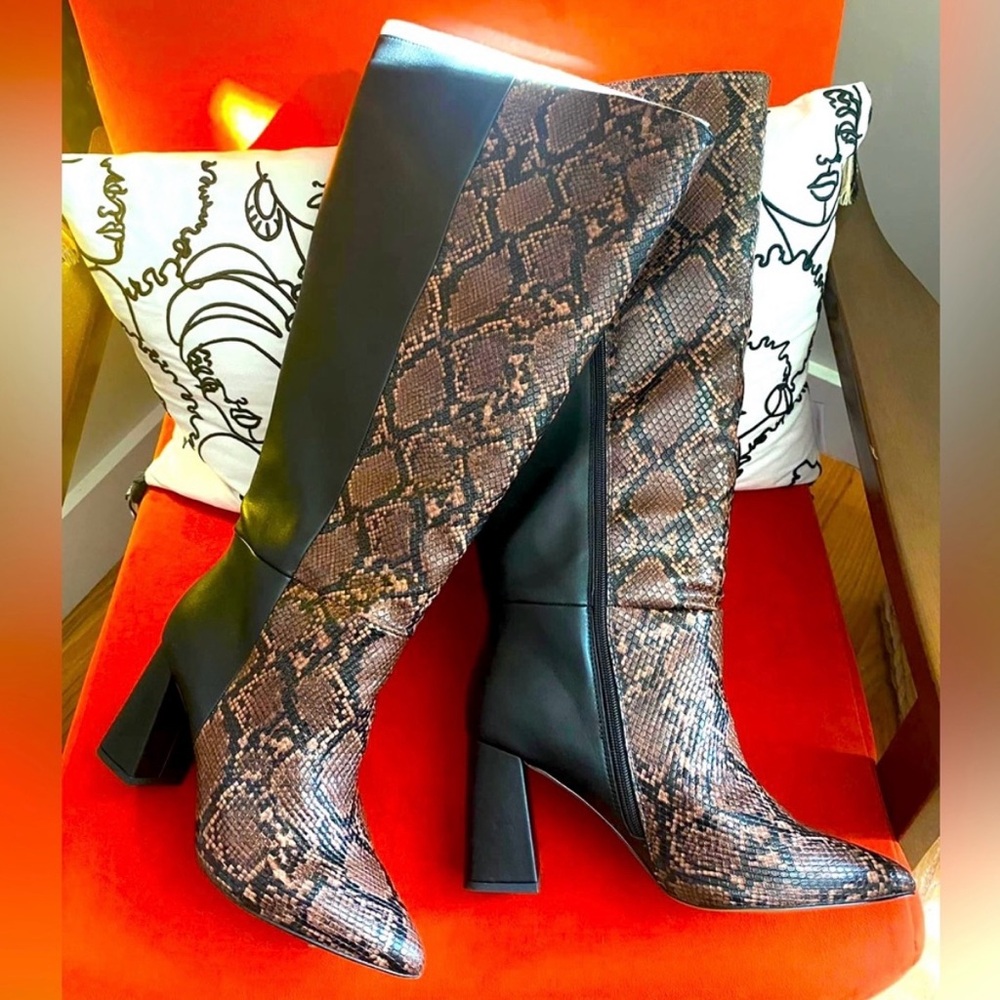 Stylish Black and Brown Knee-High Boots